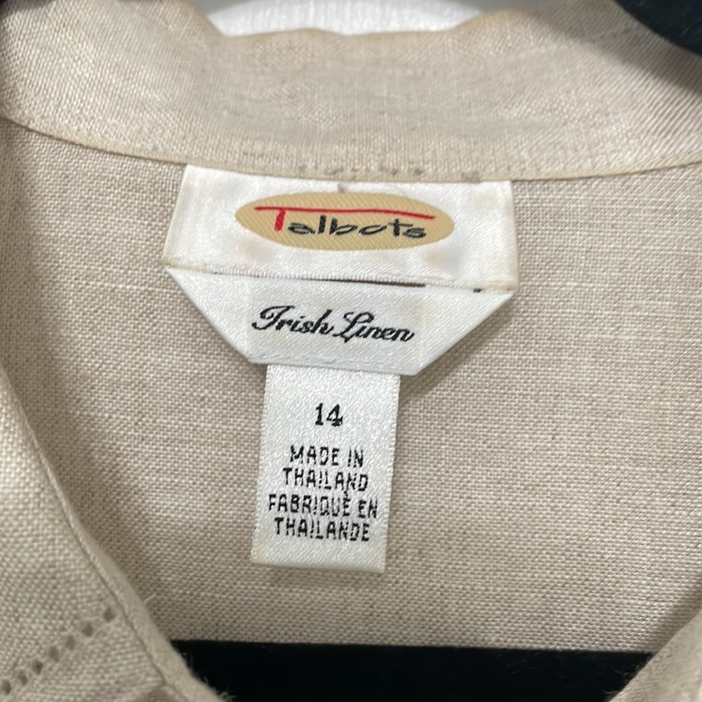 Talbots, 100%‎ linen, long sleeve top, khaki/tan, size 14 - Picture 2 of 5